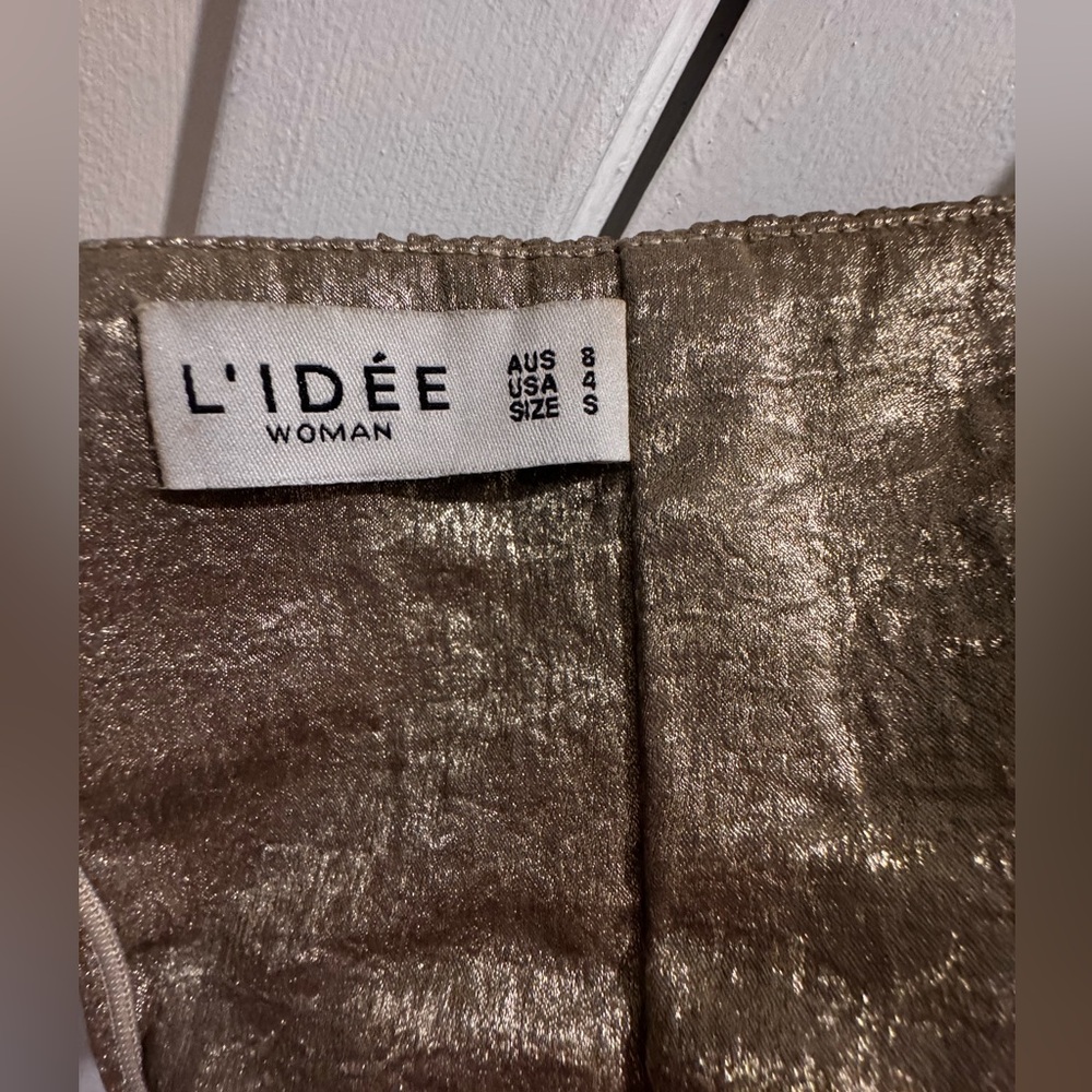 L’IDEE Strapless Metallic Pleated Evening Gown in Champagne - Picture 5 of 10